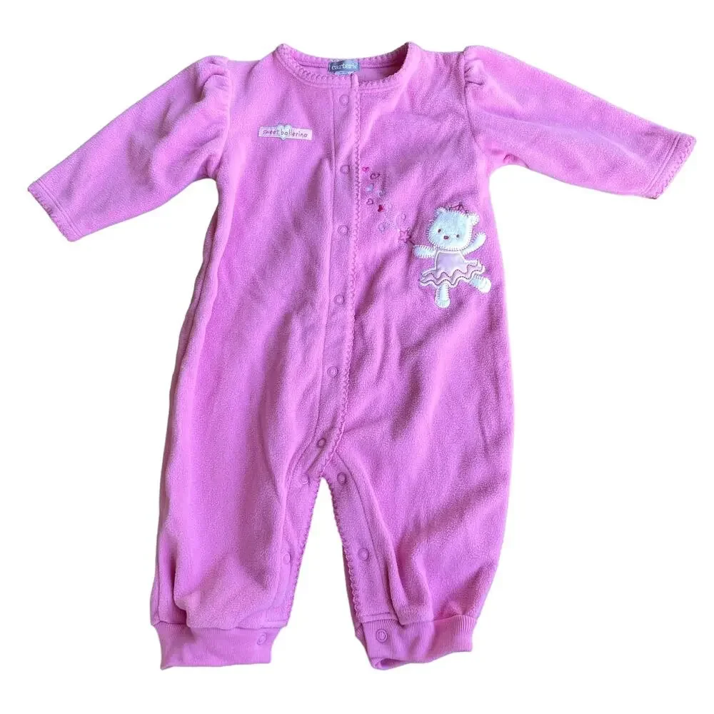 Vintage Carter's Pink Fleece One Piece Romper 6 M Infant Sweet Ballerina Outfit